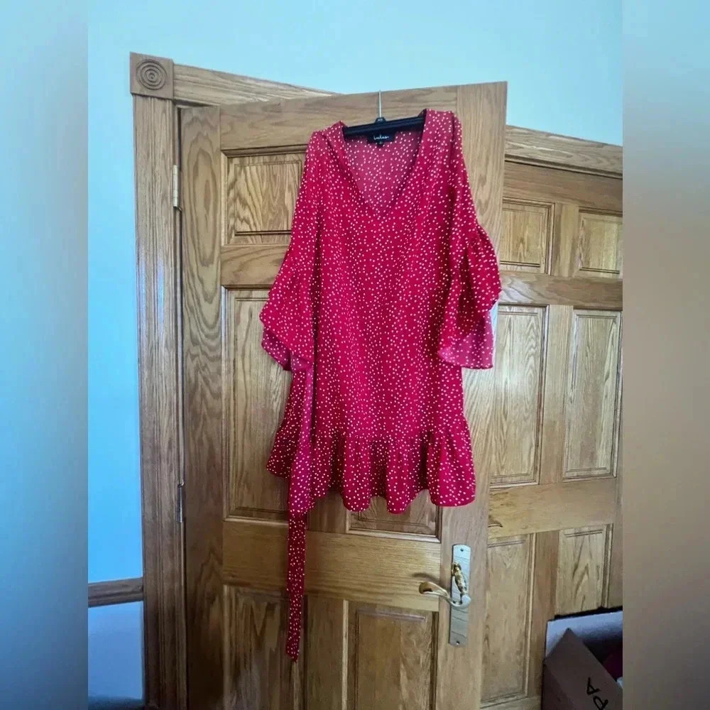 Lulus - Whole Heart Red Polka Dot Wrap Dress
